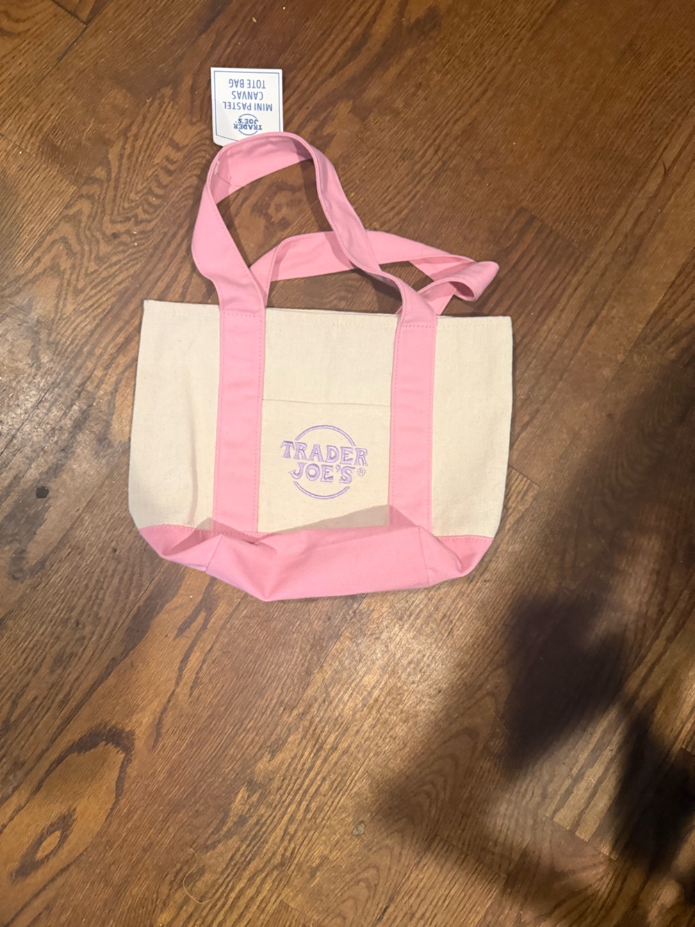 Pink and Cream Canvas Tote Bag Trader Joes slighty used has tags